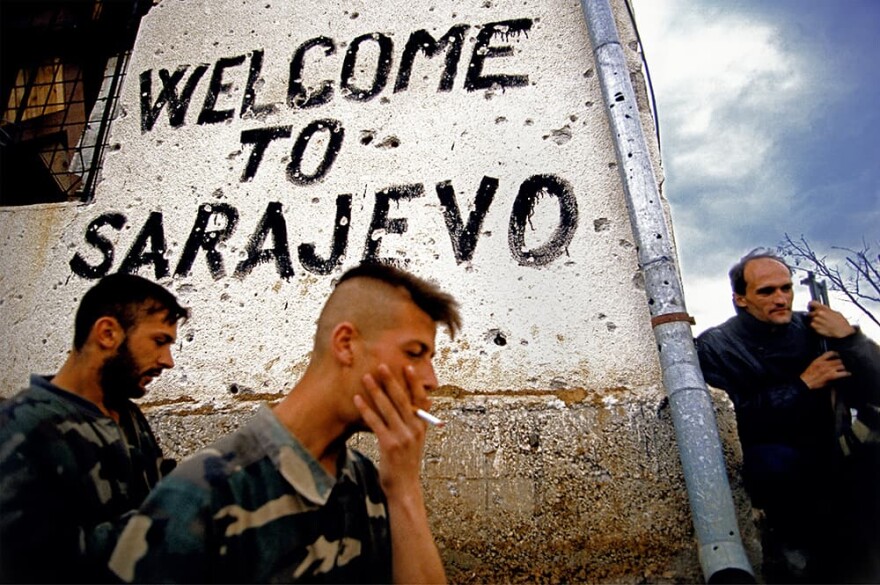 Graffitti on a wall outside Sarajevo, Bosnia, 1994. (Ron Haviv)