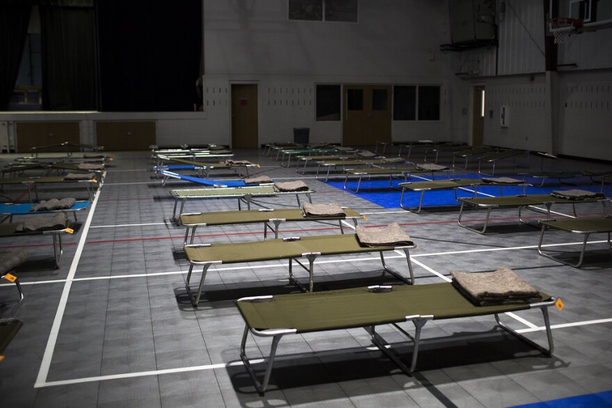 Cots in the Smithville Recreational Center during Hurricane Harvey in 2017.