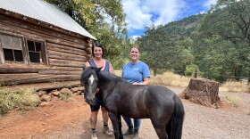 Ruby Ranch owner Kim Ibarra and equine specialist Laura Williams stand with their Welsh pony Simon who currently is in training to become a therapy horse.