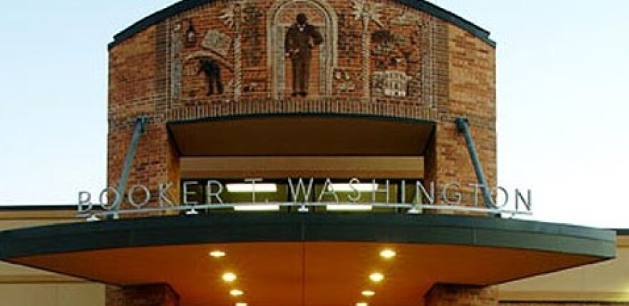 The entrance to Tulsa's Washington High School.