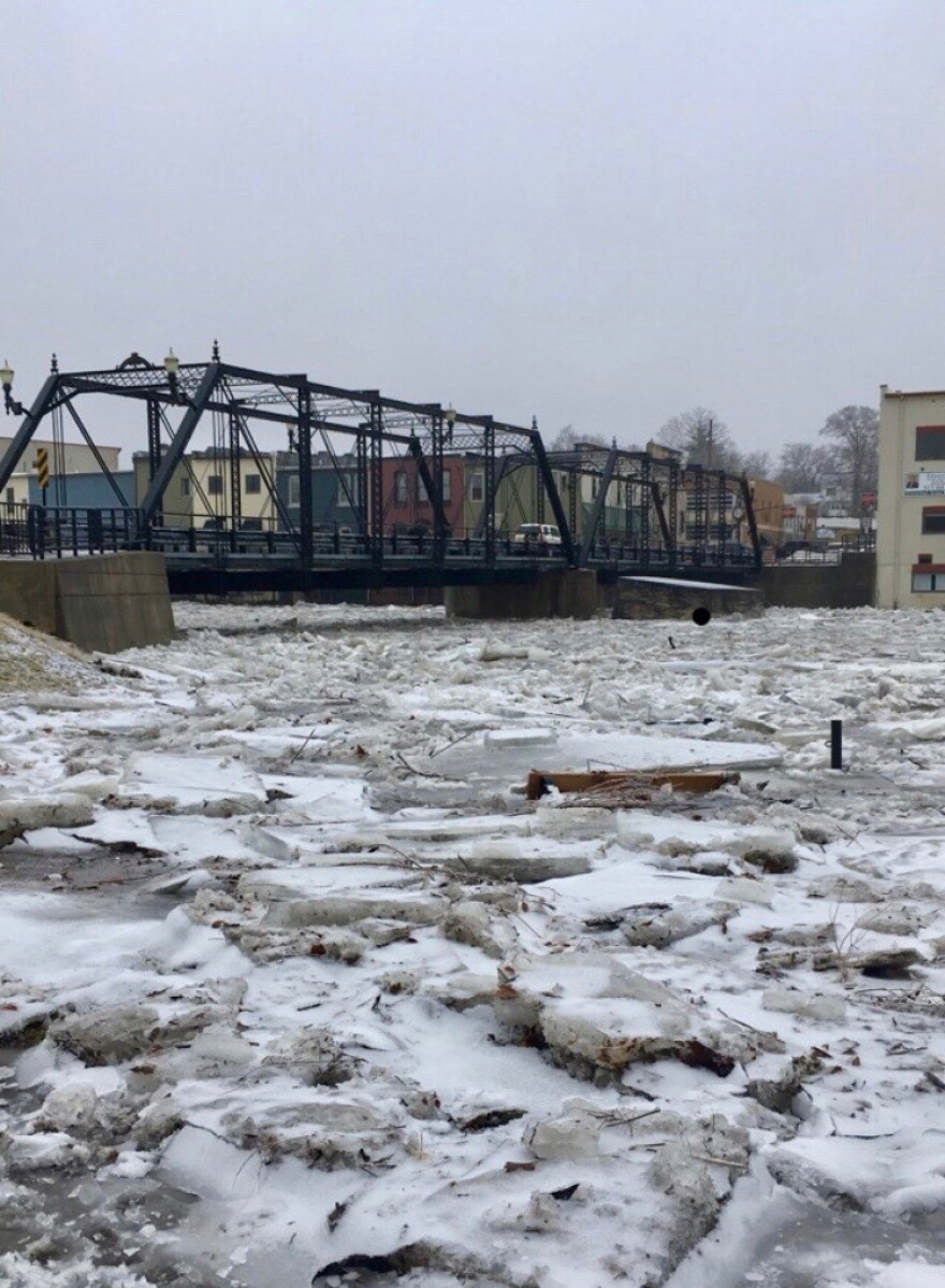 The Bridge Street Bridge and a frozen Grand River on Wednesday, Feb. 6, 2019.