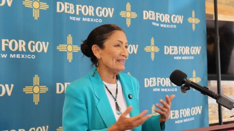 Former U.S. Interior Secretary Deb Haaland, Democratic gubernatorial candidate, speaks during a news conference in Albuquerque, N.M., Wednesday, June 3, 2026. (AP Photo/Savannah Peters)