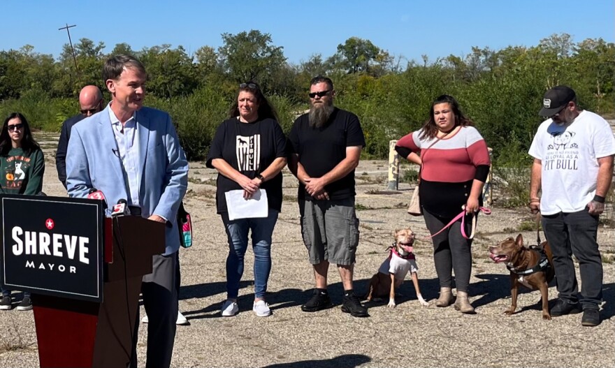 Jefferson Shreve stands with animal advocates near the site of a new planned animal shelter. (Jill Sheridan WFYI)