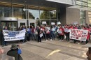 LCC employees, students and allies gather in front of the college's downtown Eugene building on Oct. 4, 2025, to protest the administration's recent actions.