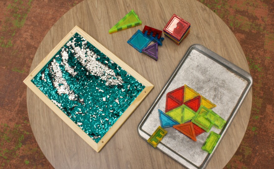 A variety of sensory items are now being offered around several library branches. Magna tiles and reversable sequin material are some of the most commonly used items.
