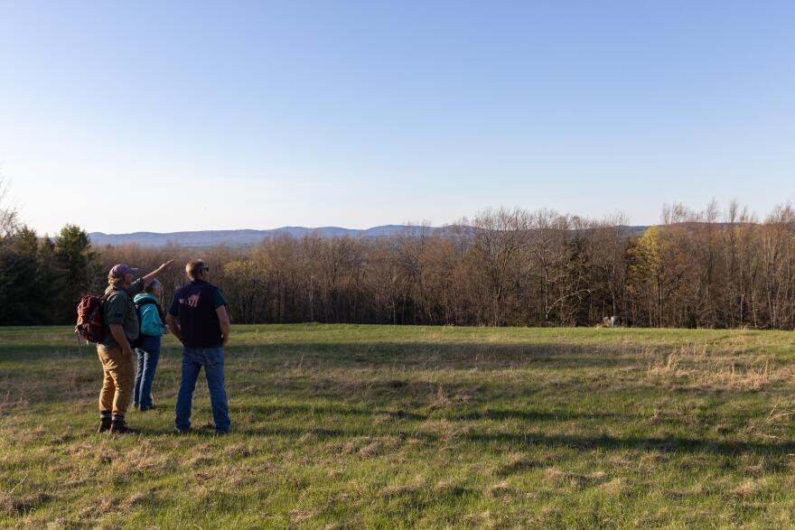 Forest Society staffers walking the Bean Forest in Farmington, New Hampshire.
