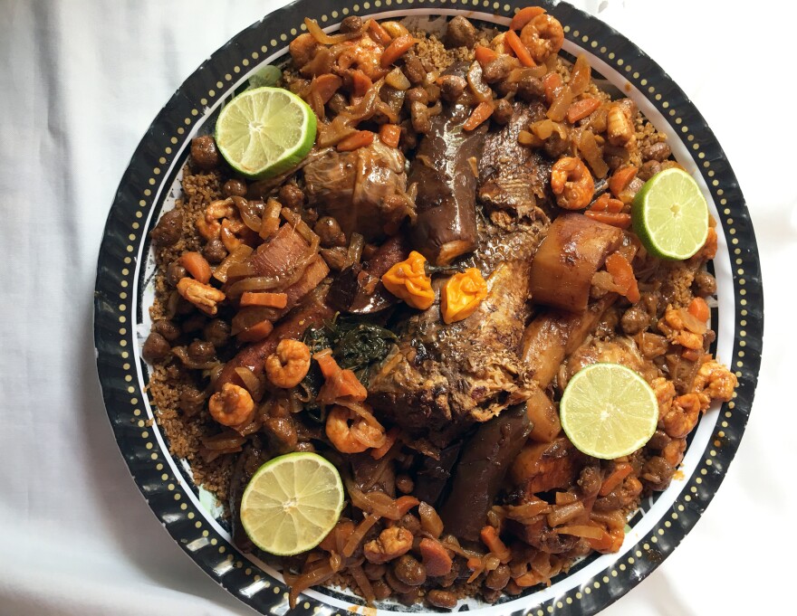 Jollof rice likely originated in Senegal. But Senegal's as-good-as-national dish is <em>thiebou dieun</em>, a mix of rice, fish and vegetables that — except for red rice — bears little resemblance to what the rest of West Africa calls jollof. This tempting-looking plate of <em>thiebou dieun royal </em>was prepared by my Senegalese friend Adja Ba.