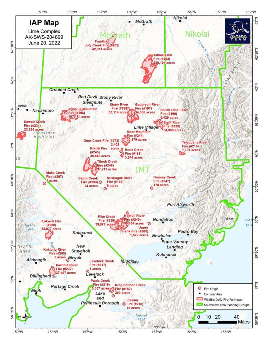 Wildfires burning in the Lime Complex as of June 20, 2022