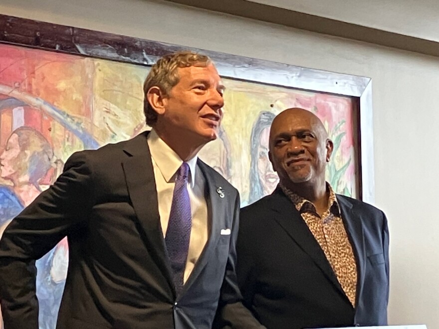 Bandits owner Dave Heller speaks about his four-decade friendship with artist Preston Sampson, right, on Thursday, March 26, 2026.