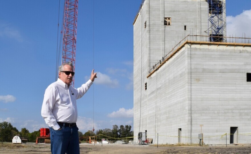 Charles Hurburgh, an agricultural engineering professor at Iowa State University, stands at the site of the Kent Corporation Feed Mill and Grain Science Complex. The complex is expected to be completed in Fall 2022. It will make feed for livestock and train students who want to work in the feed and grain industry.