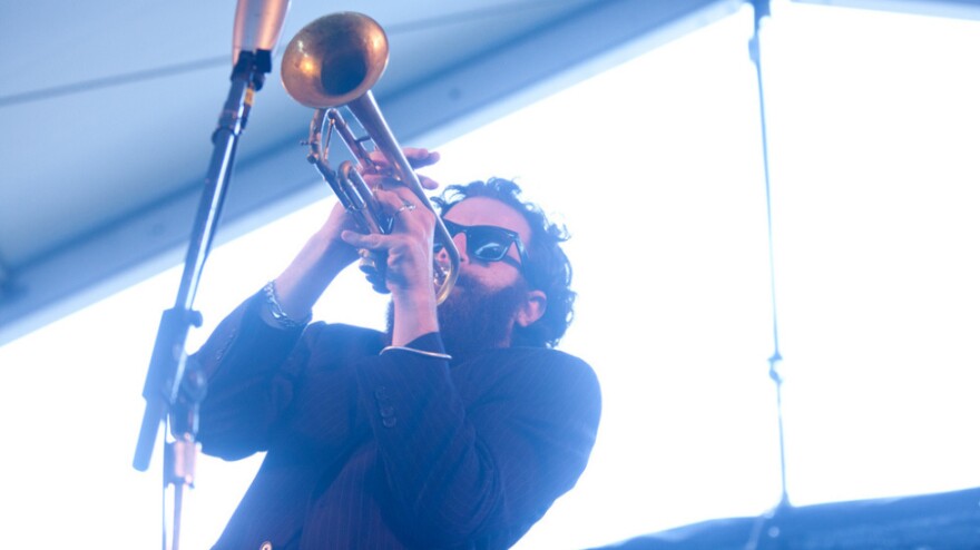 Avishai Cohen performs with his trio, Triveni, on the Harbor Stage during the Newport Jazz Festival.