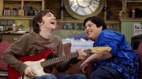 Drake Bell, left, and Josh Peck joke around on the set of the new children's television show "Drake & Josh," at the Nickelodeon Studios in Los Angeles. Bell's story of sexual abuse during his Nickelodeon tenure is a focal point in the new docuseries "Quiet on Set." (Reed Saxon/AP)