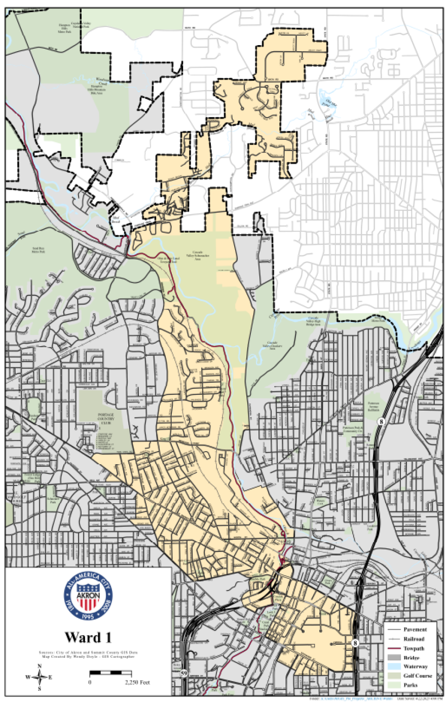 Akron's Ward 1 covers several central and north side neighborhoods including Downtown, Highland Square and West Hill.