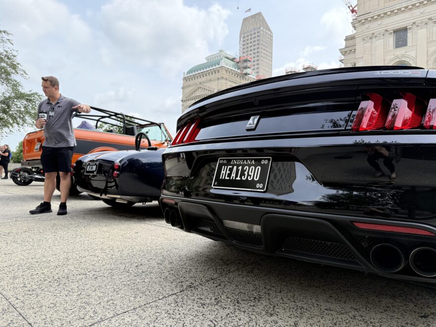 The Indiana Bureau of Motor Vehicles’ new blackout plate, featuring a black background with white characters