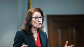 Prosecutor Linda Dunikoski presents a closing argument to the jury during the trial of Travis McMichael, his father, Gregory McMichael, and William "Roddie" Bryan, at the Glynn County Courthouse, Monday, Nov. 22, 2021, in Brunswick, Ga. The three men charged with the February 2020 slaying of 25-year-old Ahmaud Arbery. (AP Photo/Stephen B. Morton, Pool)