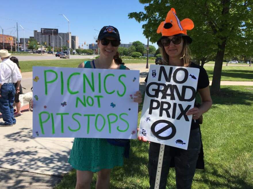 Two of the protesters against holding the Detroit Grand Prix on Belle Isle.