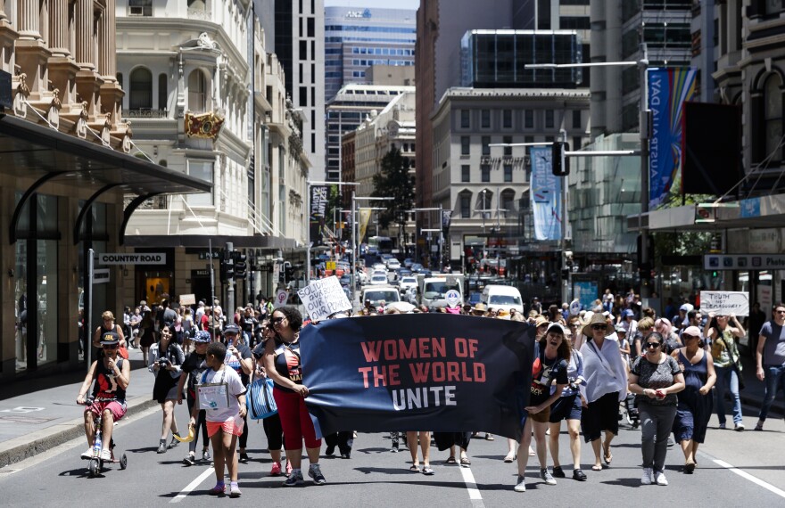 Protesters demonstrate against President Trump in Sydney.