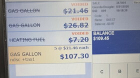 Glenda Douglas of Shungnak, in the Northwest Arctic Borough, shared this photo on social media of a gasoline purchase she made on Friday, Aug. 21, 2026.