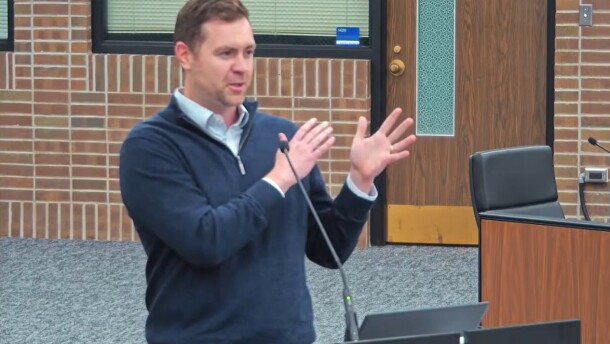 University of Notre Dame sociology professor Patrick Graff speaks to attendees during a South Bend Community School Corp. meeting Monday night on discipline disparities.