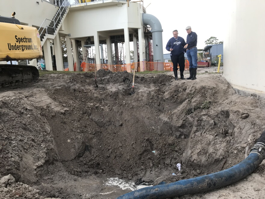 Utilities Director Bill Riebe and City Manager Tom Barwin on site