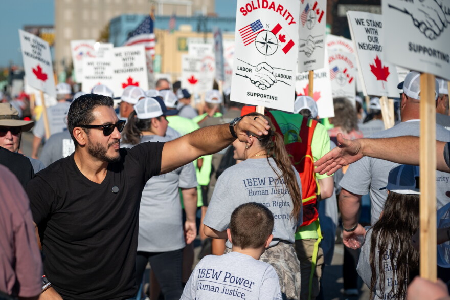 Michigan U.S. Senate candidate Abdul El-Sayed campaigns among union supporters in September 2026.