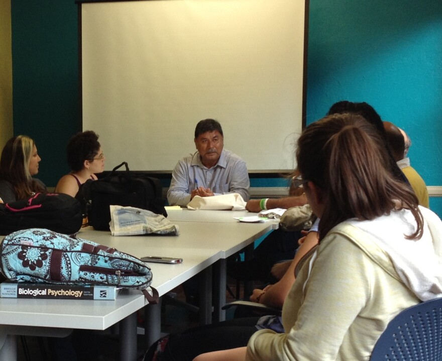 Tirso Moreno, the general coordinator for the Farmworker Association of Florida, spoke with students Tuesday at La Casita on the University of Florida's campus. Moreno said it's important to get support of the community and students. "Students are the future of our society," he said.