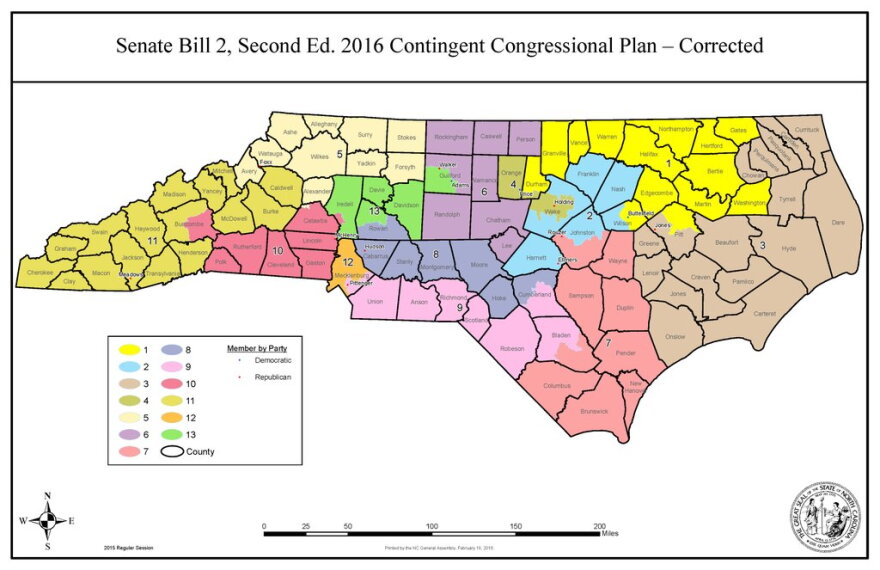 File photo of North Carolina's gerrymandered congressional district map.