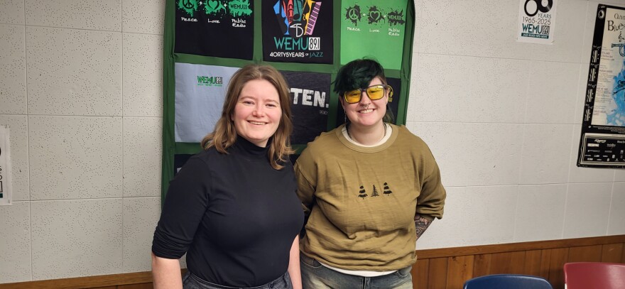Ypsilanti Community High School biology teacher Laurel Wiinikka-Buesser and Concentrate Media's Lee Van Roth at the WEMU studio.
