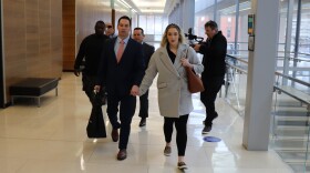 William Husel arrives to court for closing arguments on April 11, 2022.