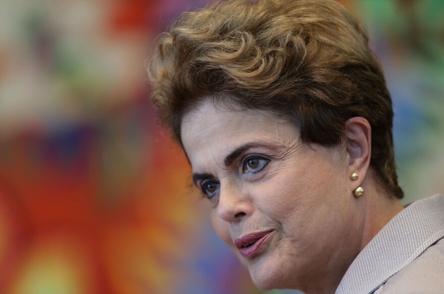 Suspended Brazilian President Dilma Rousseff speaks during a press conference in Brasilia, Brazil, in January.