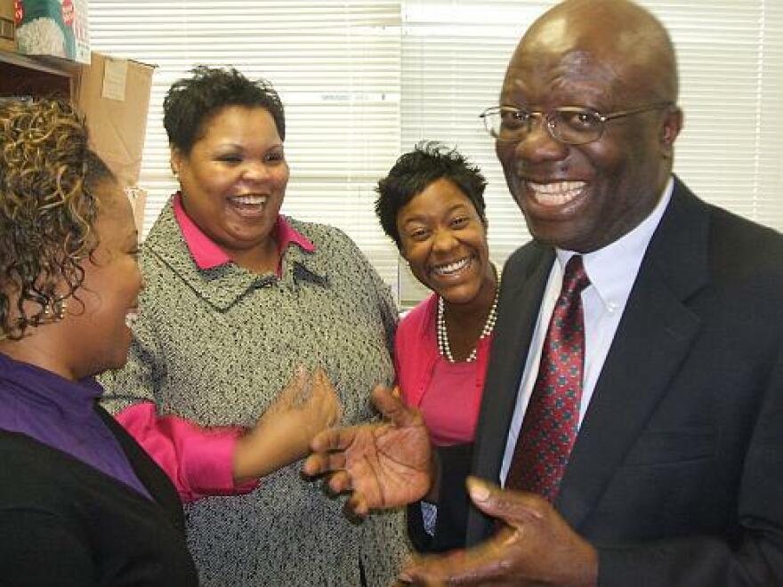 James Guseh with NCCU students Desiree Lewis, Timeika White and Kaia Clarke