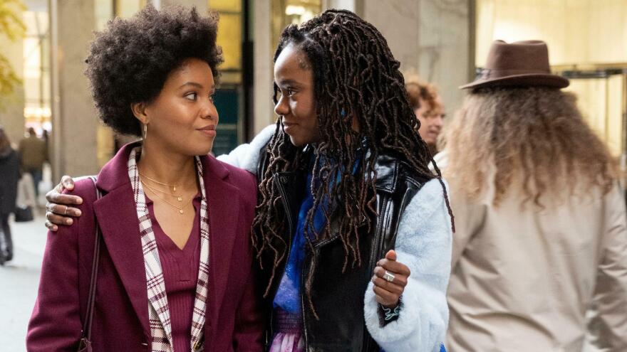 Sinclair Daniel as Nella, Ashleigh Murray as Hazel on Hulu's <em>The Other Black Girl</em>.