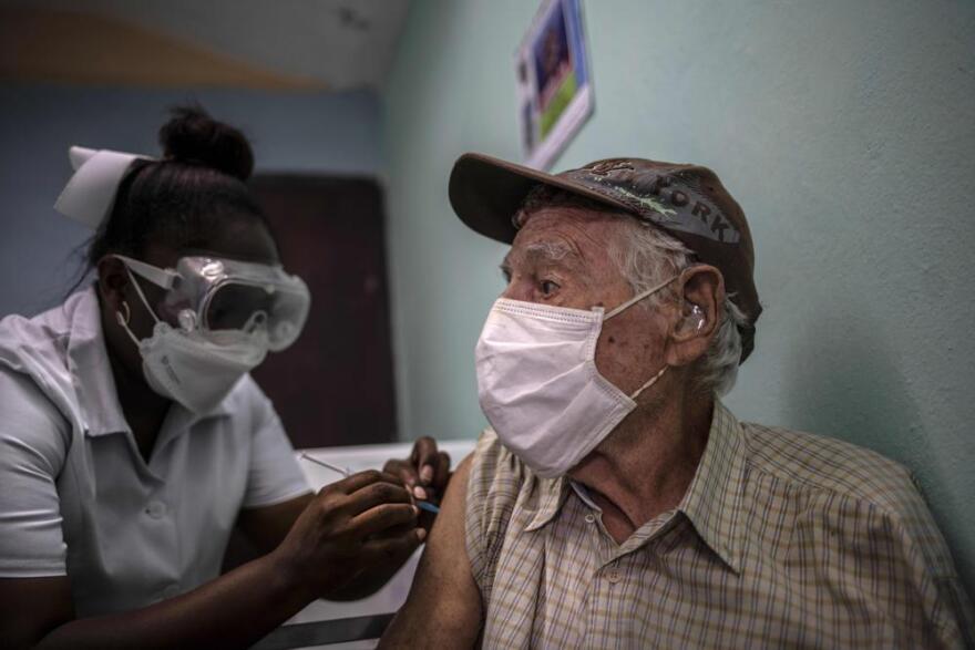  A Cuban man receives the Cuba-developed Abdala vaccine against COVID-19 in Havana.