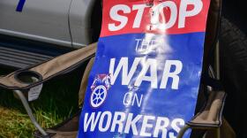 A pro-union sign at a strike in northern Indiana.