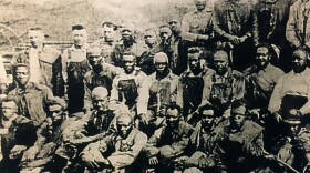 A 1931 photo of the Boxcar People, workers at the Galesburg railroad tie yard.