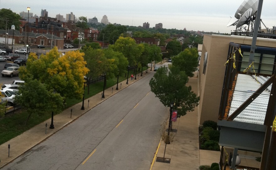 The west view down Olive Street from the future home of St. Louis Public Radio.