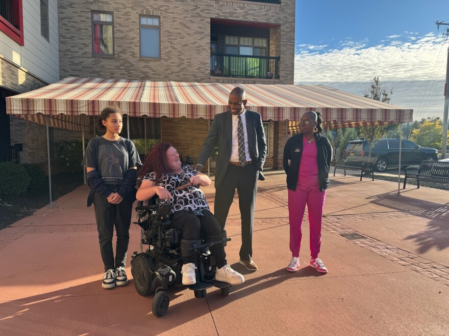 Lieutenant Governor of New York Antonio Delgado meets with CDPAP consumer and activist Renee Christian, as well as her family and aide, in Buffalo, New York.