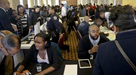 Job seekers attend the New York Department of Citywide Administrative Services (DCAS) 2016 job fair, Wednesday Nov. 2, 2016, in New York. (Bebeto Matthews/AP)