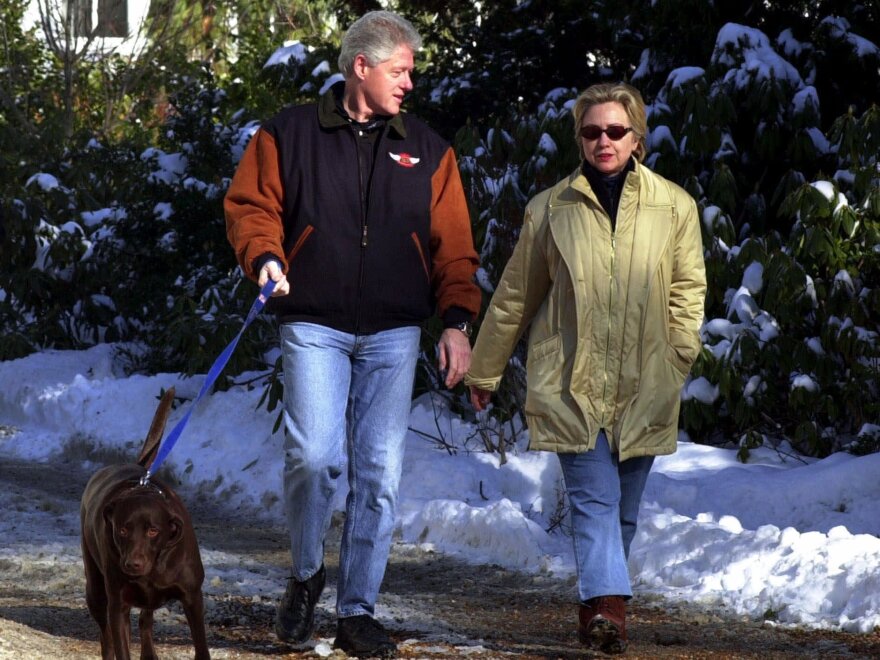 The Clintons leaving their home in Chappaqua, N.Y., in 2001. "Secrecy and transparency are always an issue for the Clintons, will always be an issue for her, and probably are her main vulnerability," says political columnist Matt Bai.