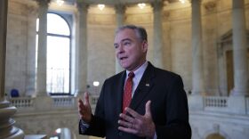 Sen. Tim Kaine, D-Va., speaks during a television news interview on Capitol Hill in Washington, Wednesday, April 5, 2017. (J. Scott Applewhite/AP)