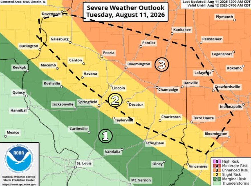 A thunderstorm complex will work through the northern half of Illinois today with a conditional threat storms extend southward into central parts of the state. If they do, damaging wind gusts 75+ mph are the primary hazard. Additional storms are possible later tonight, though will be lower in coverage and intensity. Stay weather aware today!