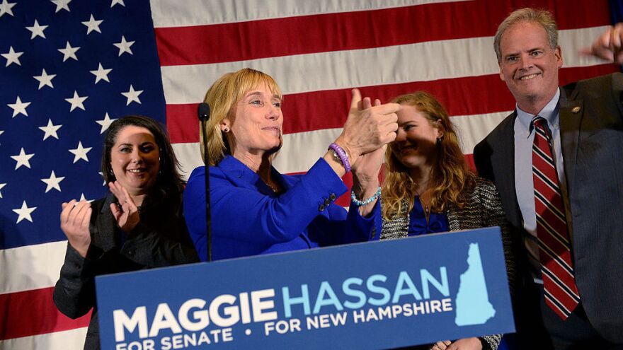 New Hampshire Gov. Maggie Hassan took the stage with her family to thank supporters on Tuesday night.