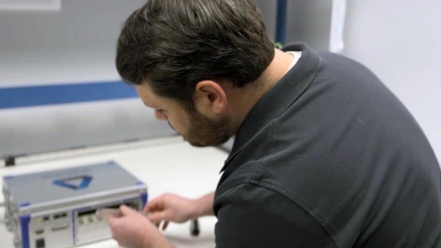 Dewetron engineer Corey Clark demonstrates how NASA used the company’s technology to stress-test components of the Orion spacecraft.