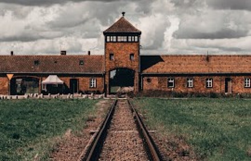 The rail entrance to the Auschwitz death camp in Poland