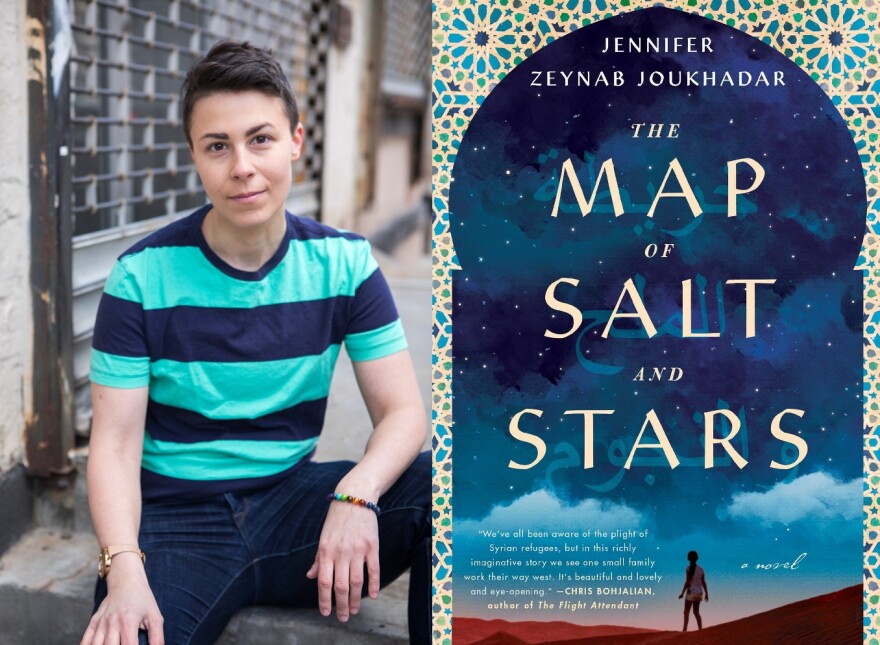 Jennifer Zeynab Joukhadar and book cover "The Map of Salt and Stars"