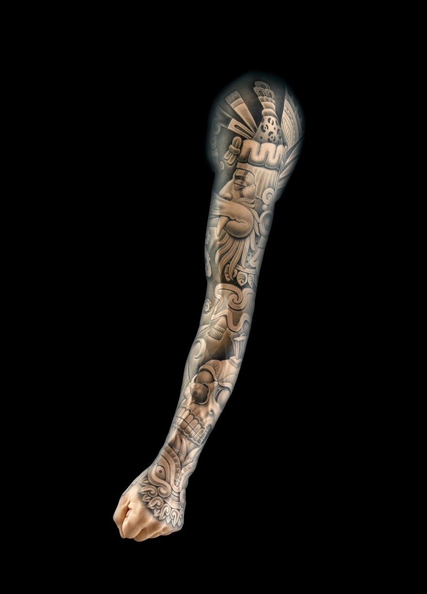 Chuey Quintanar's tattooed silicone arm.