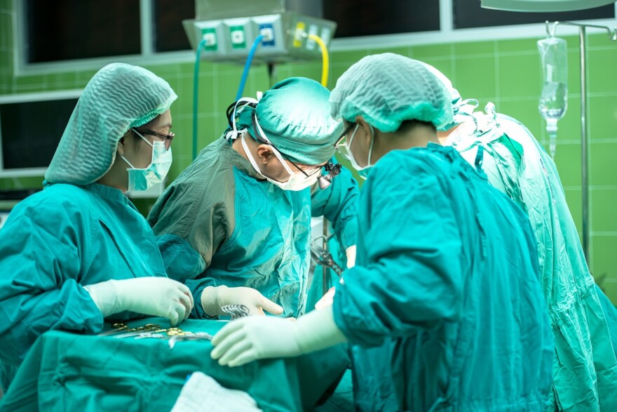 A procedure in a surgical bay.