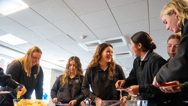 The Bishop Kearney girls U16 and U19 hockey teams gather to watch the United States vs. Canada women’s Olympic hockey match on Tue, Feb 10, 2026 at Bishop Kearney High School in Irondequoit.