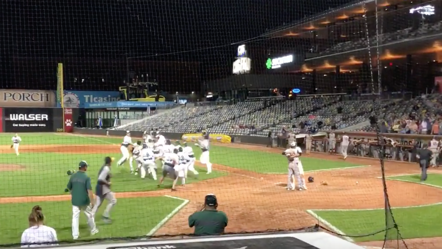 After pitcher Ty Koehn struck out Jack Kocon, sealing the team's place in the state champion, Koehn ran over to hug his good friend.