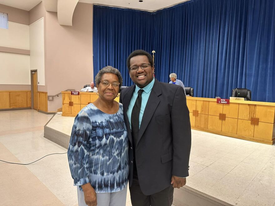 Carbondale Mayor Carolin Harvey, left, with newly appointed Council Member LaCaje Hill